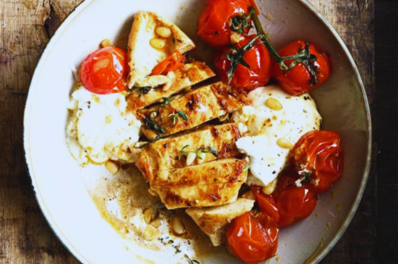 30-Minute Chicken with Braised Tomatoes and Burrata