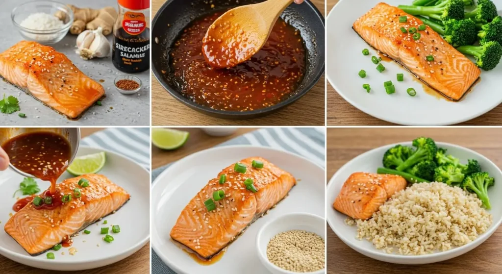 Deliciously glazed firecracker salmon served on a plate