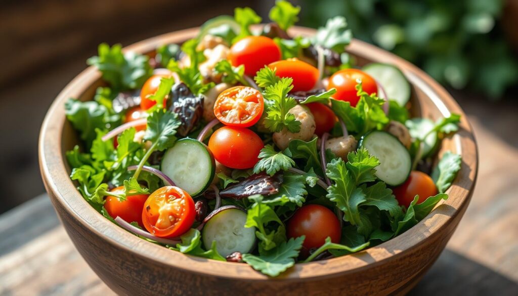 healthy salad with organic rocket and leafy greens