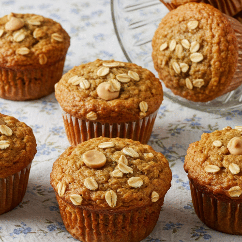 Banana Oat Bran Peanut Butter Chip Muffins