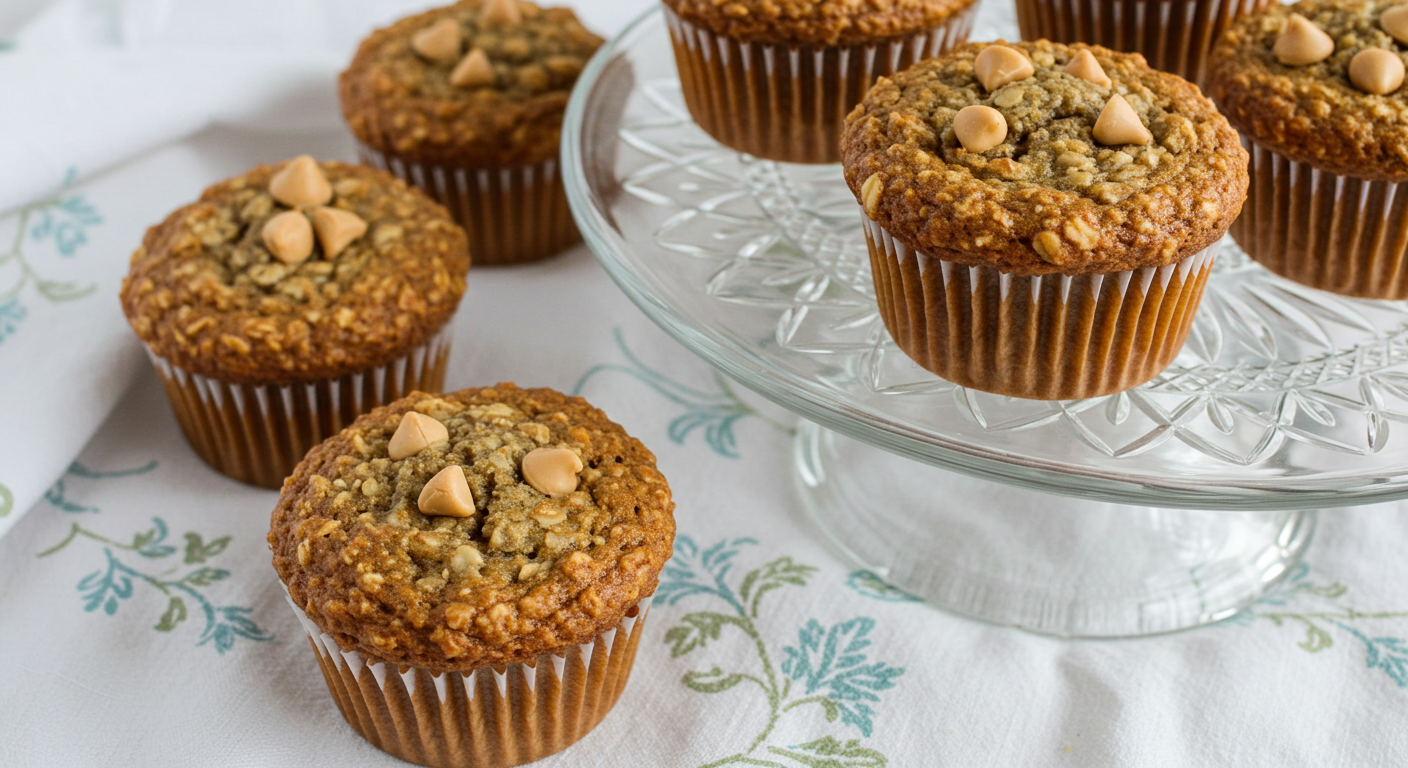 Banana Oat Bran Peanut Butter Chip Muffins