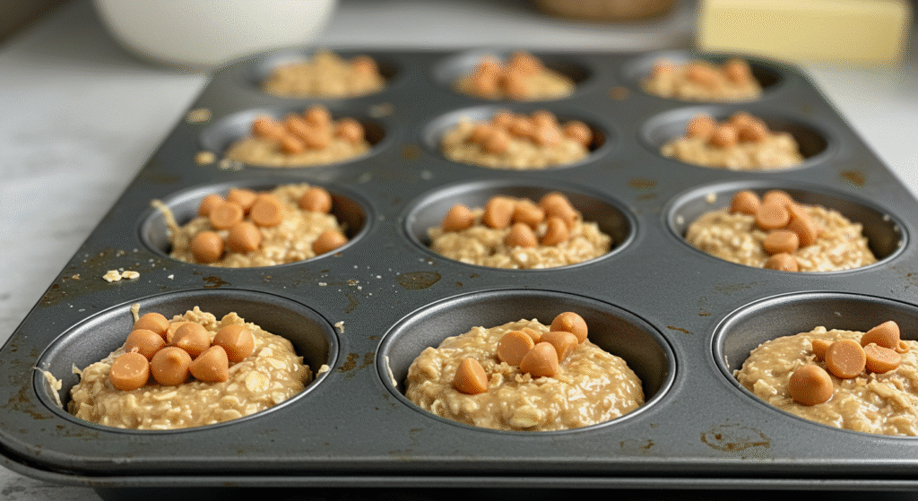 Banana Oat Bran Peanut Butter Chip Muffins