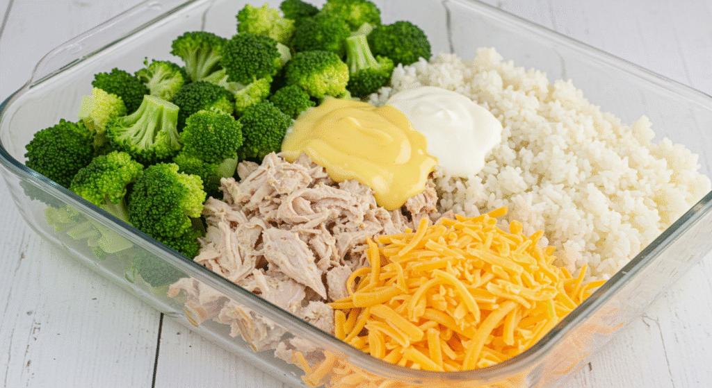 Cheesy Chicken Broccoli and Rice Casserole