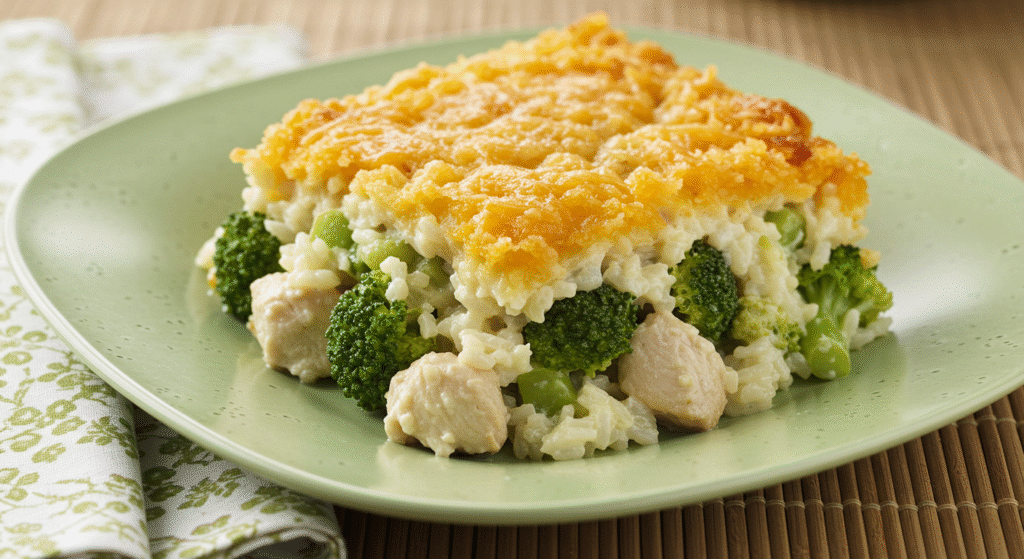 Cheesy Chicken Broccoli and Rice Casserole